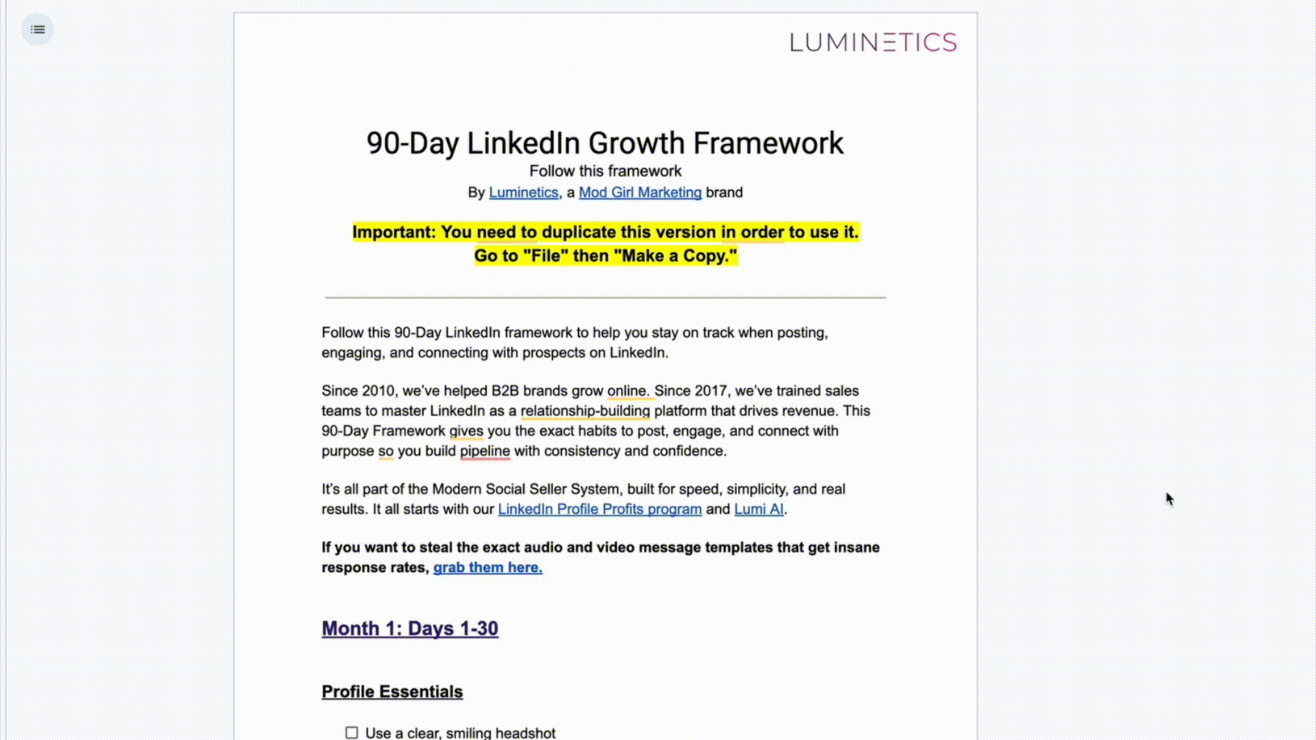 90 Day LinkedIn Framework
