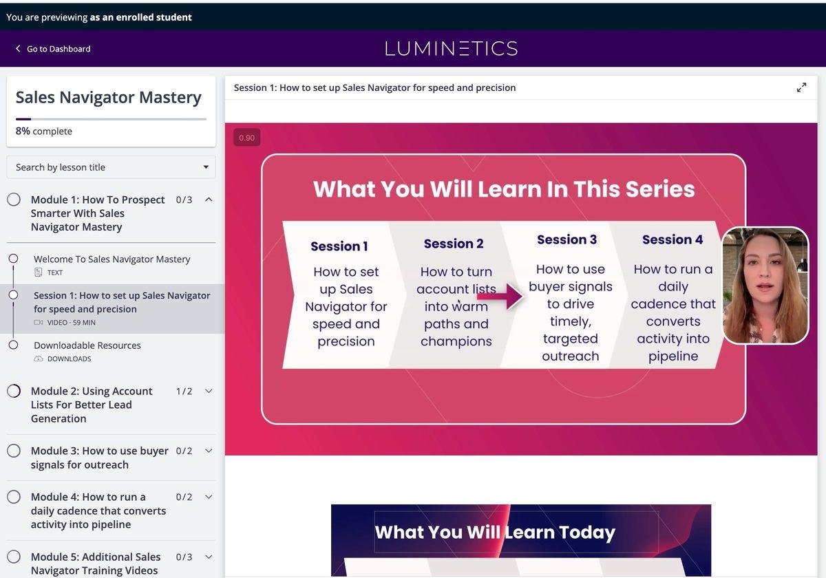 Course dashboard preview