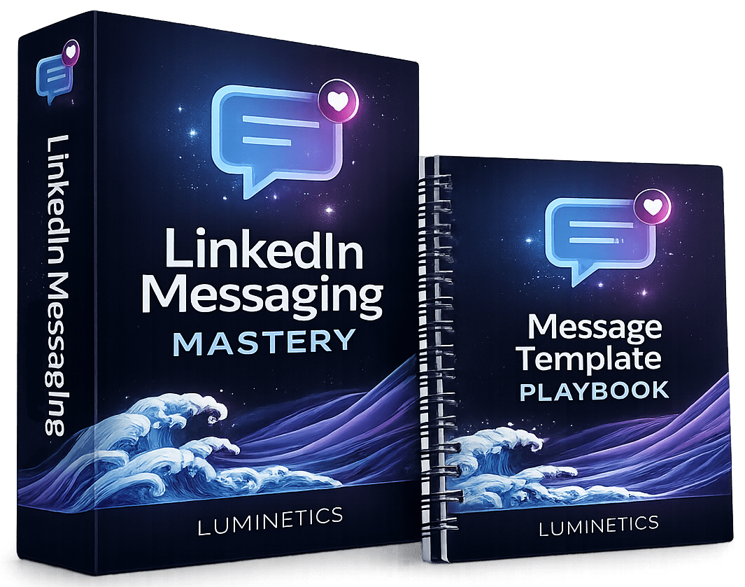 LinkedIn Messaging Mastery course box and Message Template Playbook workbook